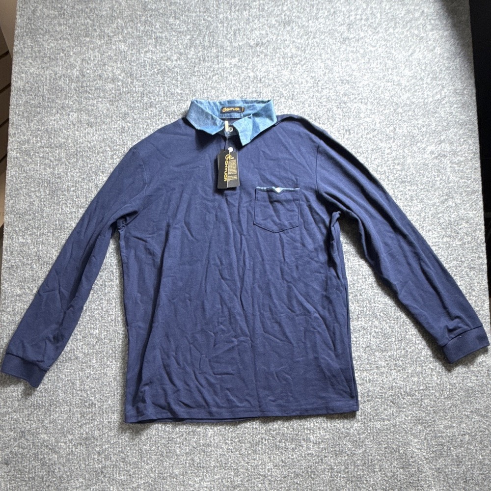 GHYUGR Mens Blue Long Sleeve Polo Shirt XXL Solid Cotton Knit Button Collar